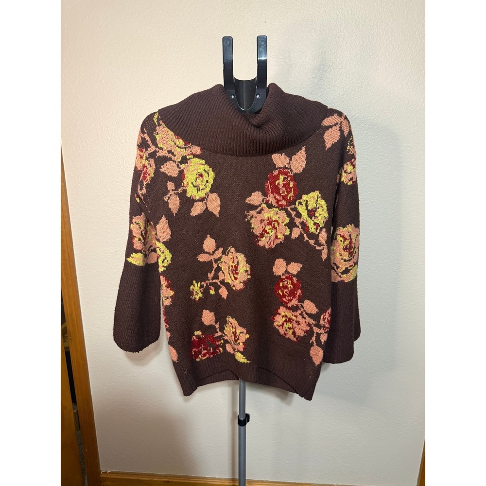 The Pioneer Woman Floral Cowl Neck Sweater Brown Rose Bell‎ Sleeve XS